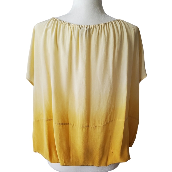 Joie Silk Top Womens Small Ombre Caro Lemon Yellow Gathered Bubble Hem Flowy S - Picture 3 of 14